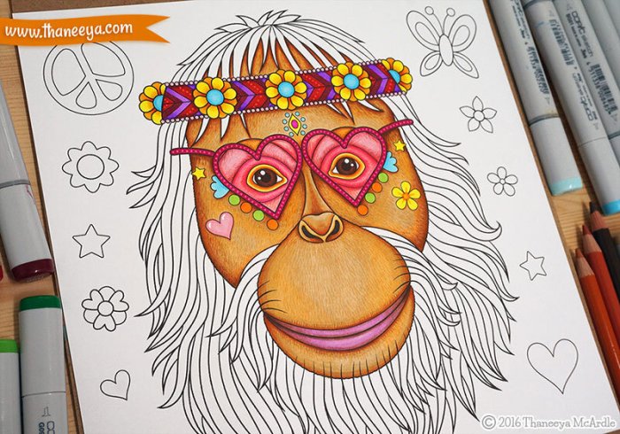 Hippie animals coloring bookthaneeya mcardle 2017