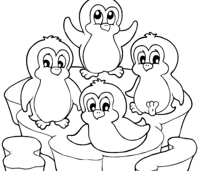 Cute coloring pages of animated penguins