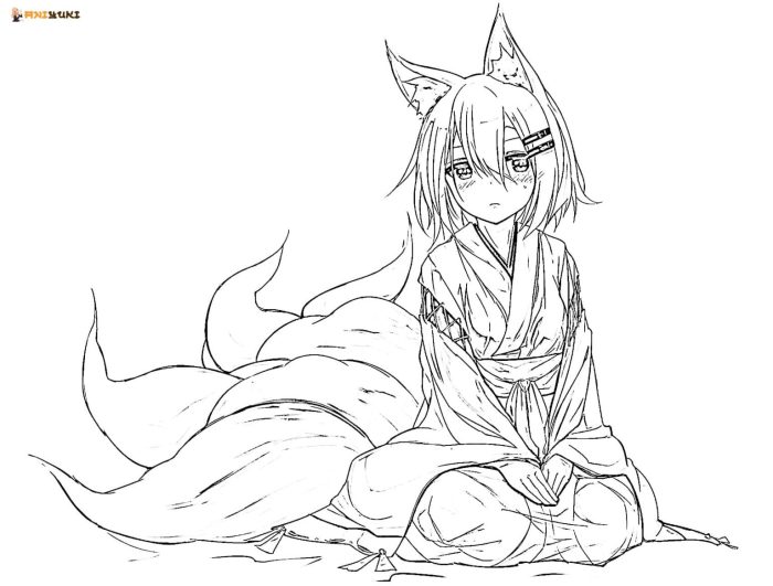 Goth anime kitsune coloring pages