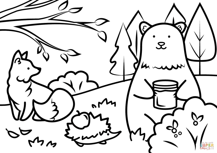 Fall coloring sheets animal cute