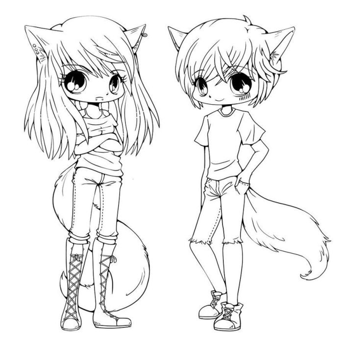 Coloring pages of anime wolf girls