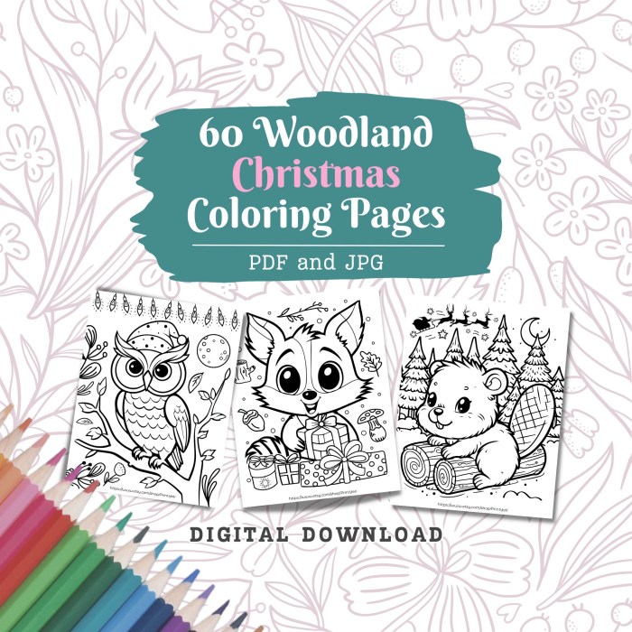 Christmas woodland animals coloring pages