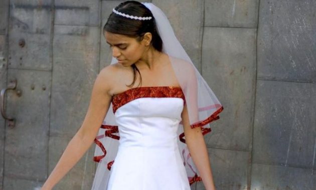 Camo and orange wedding dress