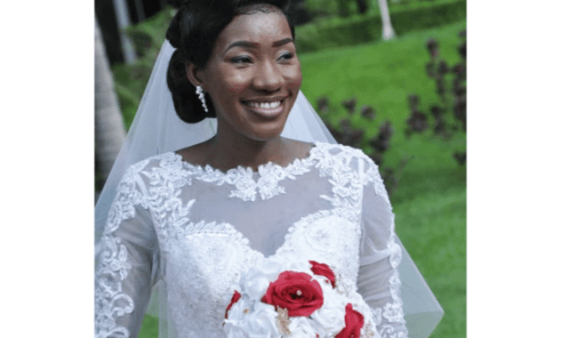 White and orange wedding dress