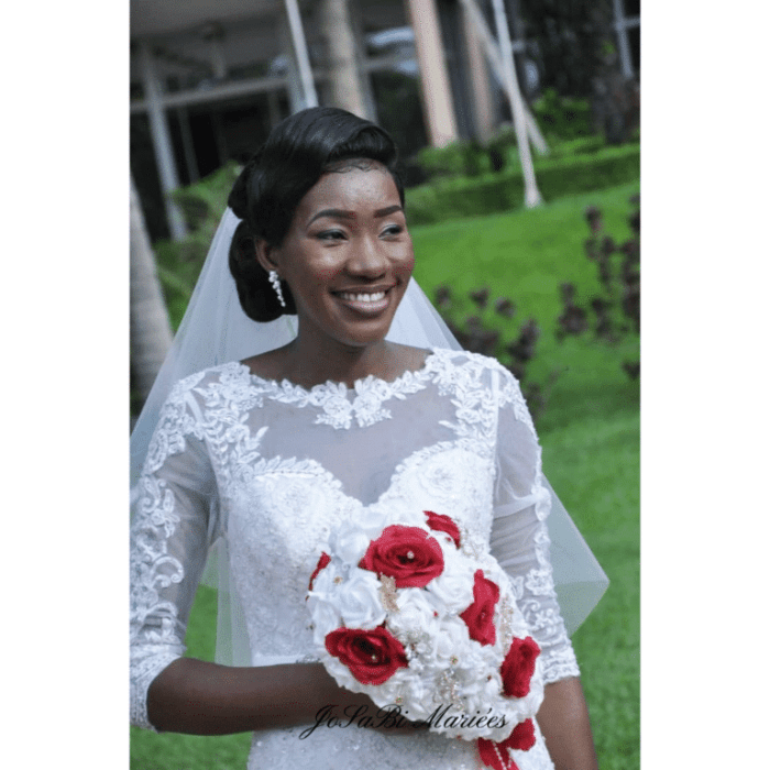 White and orange wedding dress