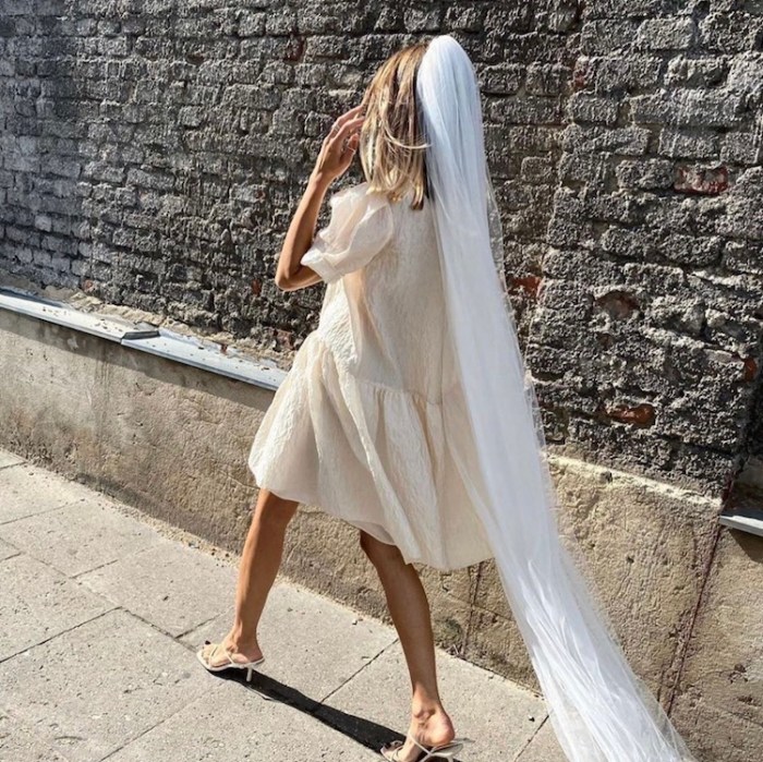 Short wedding dress with veil