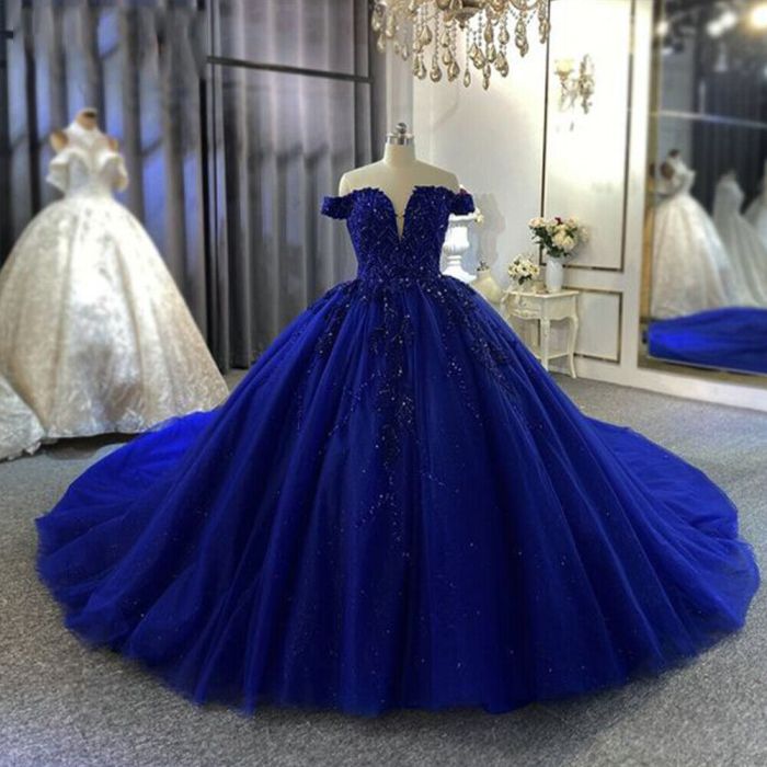 Dark blue and white wedding dresses