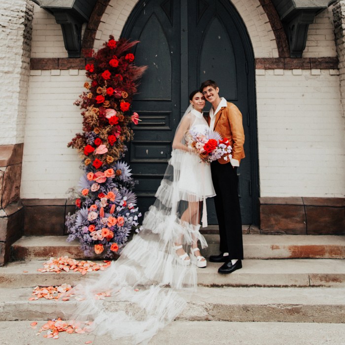 Short wedding dress with veil